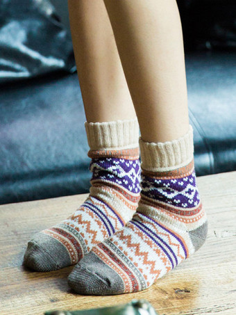 ソックス ブルー ポリ/コットン ブレンド 幾何学模様