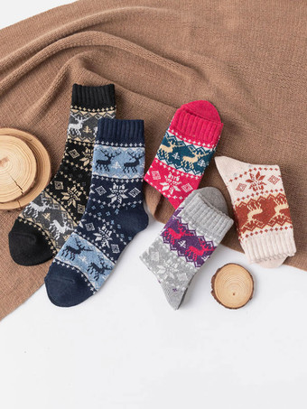 Chaussettes Noël Rouge Laine Color Block