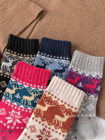 Chaussettes Noël Rouge Laine Color Block