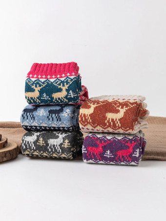 Chaussettes Noël Rouge Laine Color Block