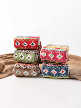 ソックス カーキ ポリ/コットン ブレンド カラーブロック