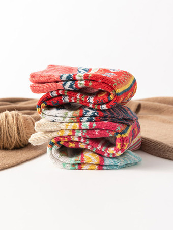 ソックス カーキ ポリ/コットン ブレンド カラーブロック