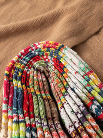 ソックス カーキ ポリ/コットン ブレンド カラーブロック