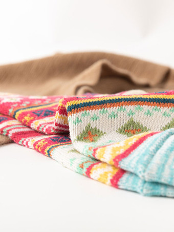 ソックス カーキ ポリ/コットン ブレンド カラーブロック