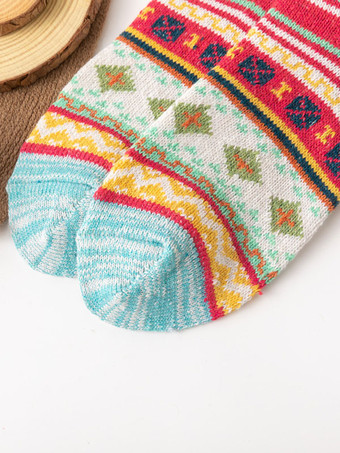 ソックス カーキ ポリ/コットン ブレンド カラーブロック