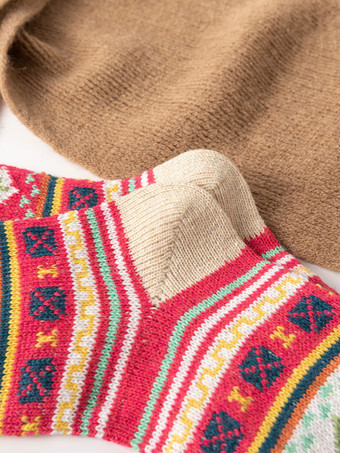 ソックス カーキ ポリ/コットン ブレンド カラーブロック