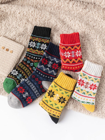 ソックス イエロー ポリ/コットン ブレンド 幾何学模様