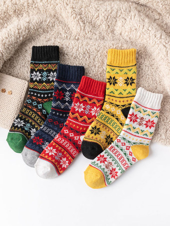 ソックス イエロー ポリ/コットン ブレンド 幾何学模様