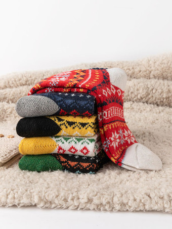 ソックス イエロー ポリ/コットン ブレンド 幾何学模様