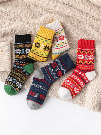 ソックス イエロー ポリ/コットン ブレンド 幾何学模様