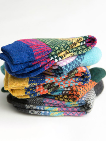 ソックス ブルー ポリ/コットン ブレンド カラーブロック