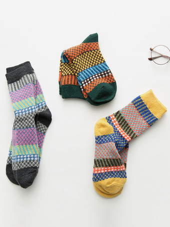 ソックス ブルー ポリ/コットン ブレンド カラーブロック