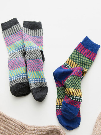 ソックス ブルー ポリ/コットン ブレンド カラーブロック