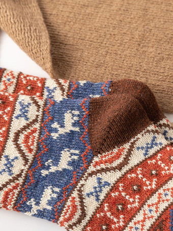 ソックス コーヒー ブラウン ウール カラーブロック