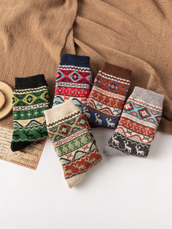 ソックス コーヒー ブラウン ウール カラーブロック