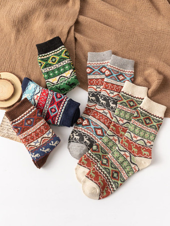 ソックス コーヒー ブラウン ウール カラーブロック