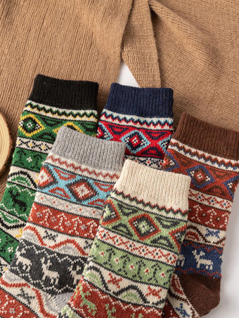 ソックス コーヒー ブラウン ウール カラーブロック