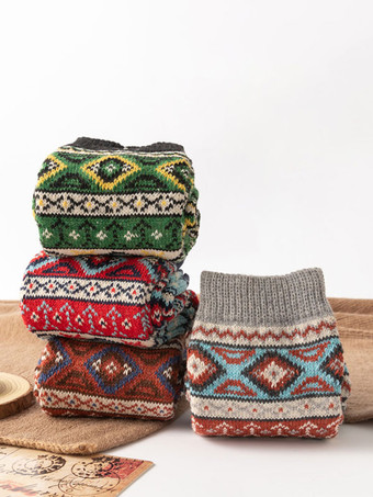 ソックス コーヒー ブラウン ウール カラーブロック