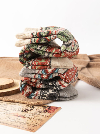 ソックス コーヒー ブラウン ウール カラーブロック