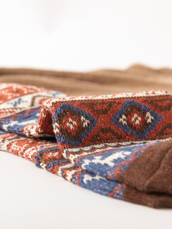 ソックス コーヒー ブラウン ウール カラーブロック