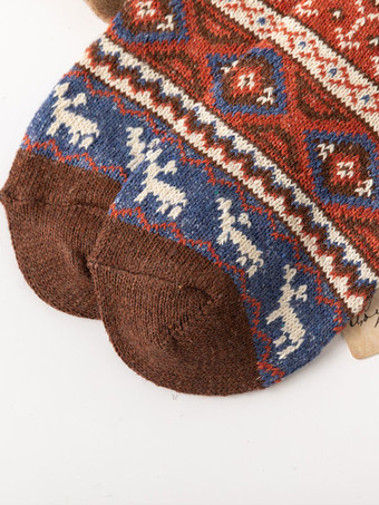 ソックス コーヒー ブラウン ウール カラーブロック