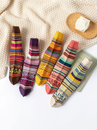 ソックス イエロー ポリ/コットン ブレンド 幾何学模様