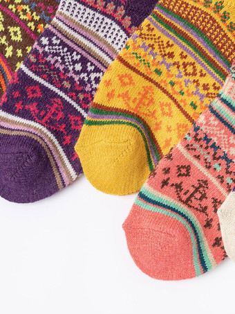 ソックス イエロー ポリ/コットン ブレンド 幾何学模様