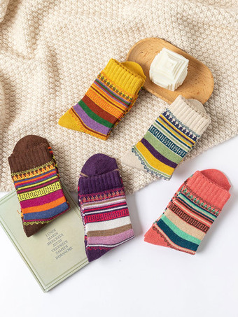 ソックス イエロー ポリ/コットン ブレンド 幾何学模様