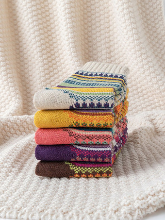 ソックス イエロー ポリ/コットン ブレンド 幾何学模様