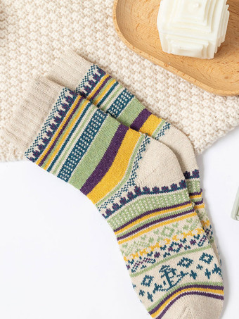 ソックス イエロー ポリ/コットン ブレンド 幾何学模様