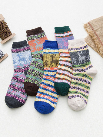 ブルー ソックス ブルー ウール 幾何学模様