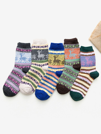 ソックス ブルー ウール 幾何学模様