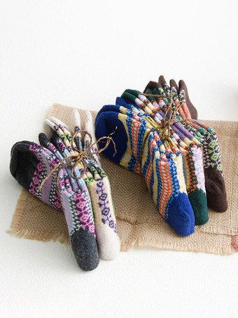 ソックス ブルー ウール 幾何学模様