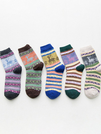 ソックス ブルー ウール 幾何学模様