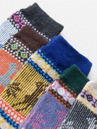 ソックス ブルー ウール 幾何学模様