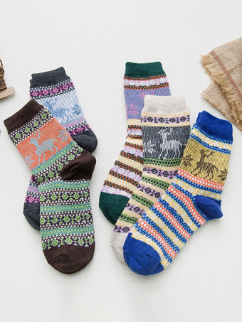 ソックス ブルー ウール 幾何学模様