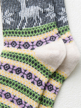 ソックス ブルー ウール 幾何学模様