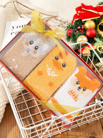 イエローソックス レッド コーラル フリース クリスマス パターン