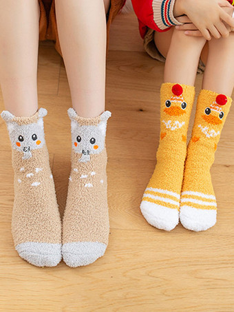 ソックス レッド コーラル フリース クリスマス パターン