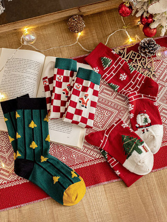 Calzini Rossi In Misto Cotone Fantasia Natalizia