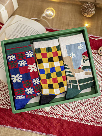 GialloCalzini Rossi In Misto Cotone Fantasia Natalizia