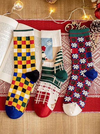 Calzini Rossi In Misto Cotone Fantasia Natalizia