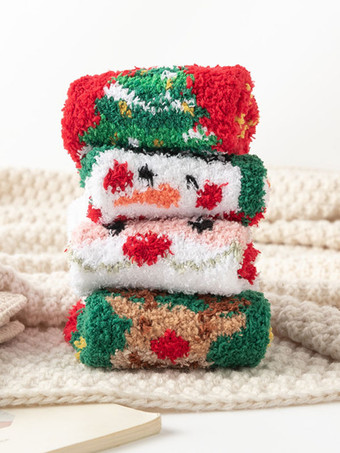 ソックス レッド コーラル フリース クリスマス パターン