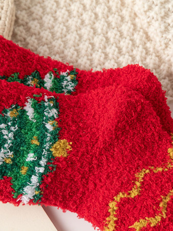 ソックス レッド コーラル フリース クリスマス パターン