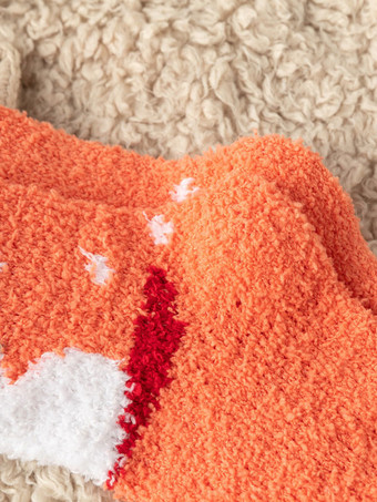 ソックス オレンジ コーラル フリース クリスマス パターン