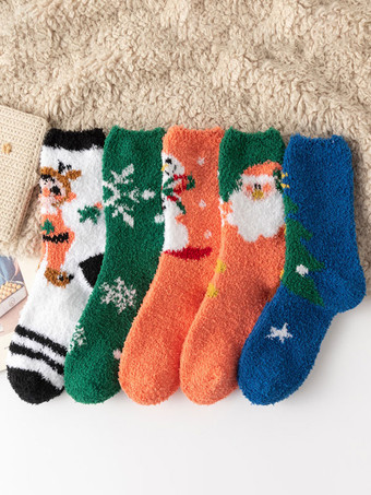 オレンジソックス オレンジ コーラル フリース クリスマス パターン