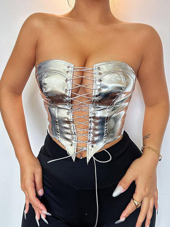 超セクシーなカルブウェア ストラップレス ノースリーブ レースアップ ソリッドカラー レディース トップス