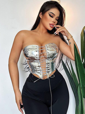 超セクシーなカルブウェア ストラップレス ノースリーブ レースアップ ソリッドカラー レディース トップス