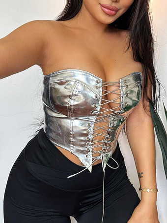 超セクシーなカルブウェア ストラップレス ノースリーブ レースアップ ソリッドカラー レディース トップス