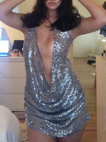 ウルトラセクシーなカルブウェアディープV非対称スパンコールミニドレス